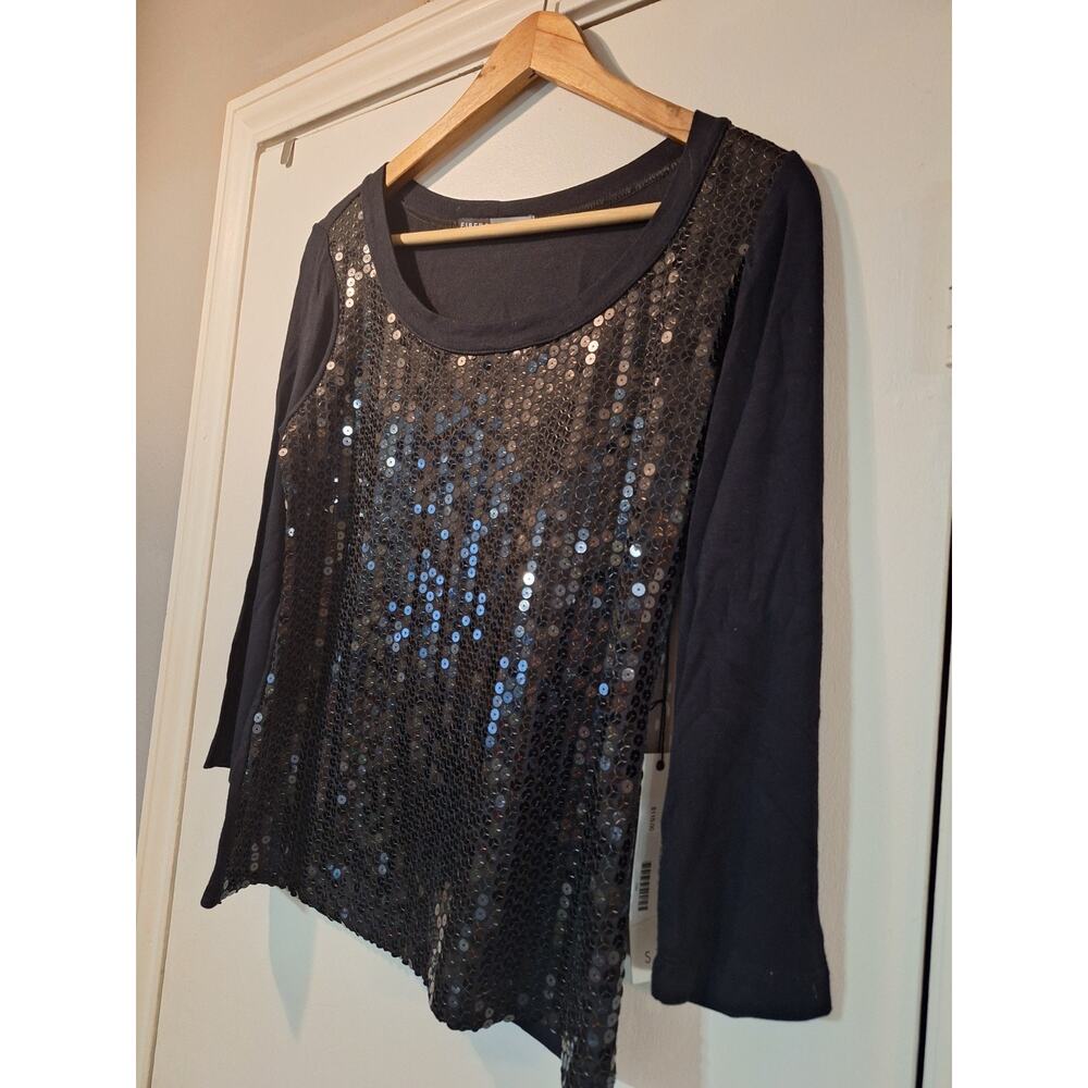 NWT Barbara Lesser Fibers Sm Black Sequined Long Sleeve Blouse READ small flaw